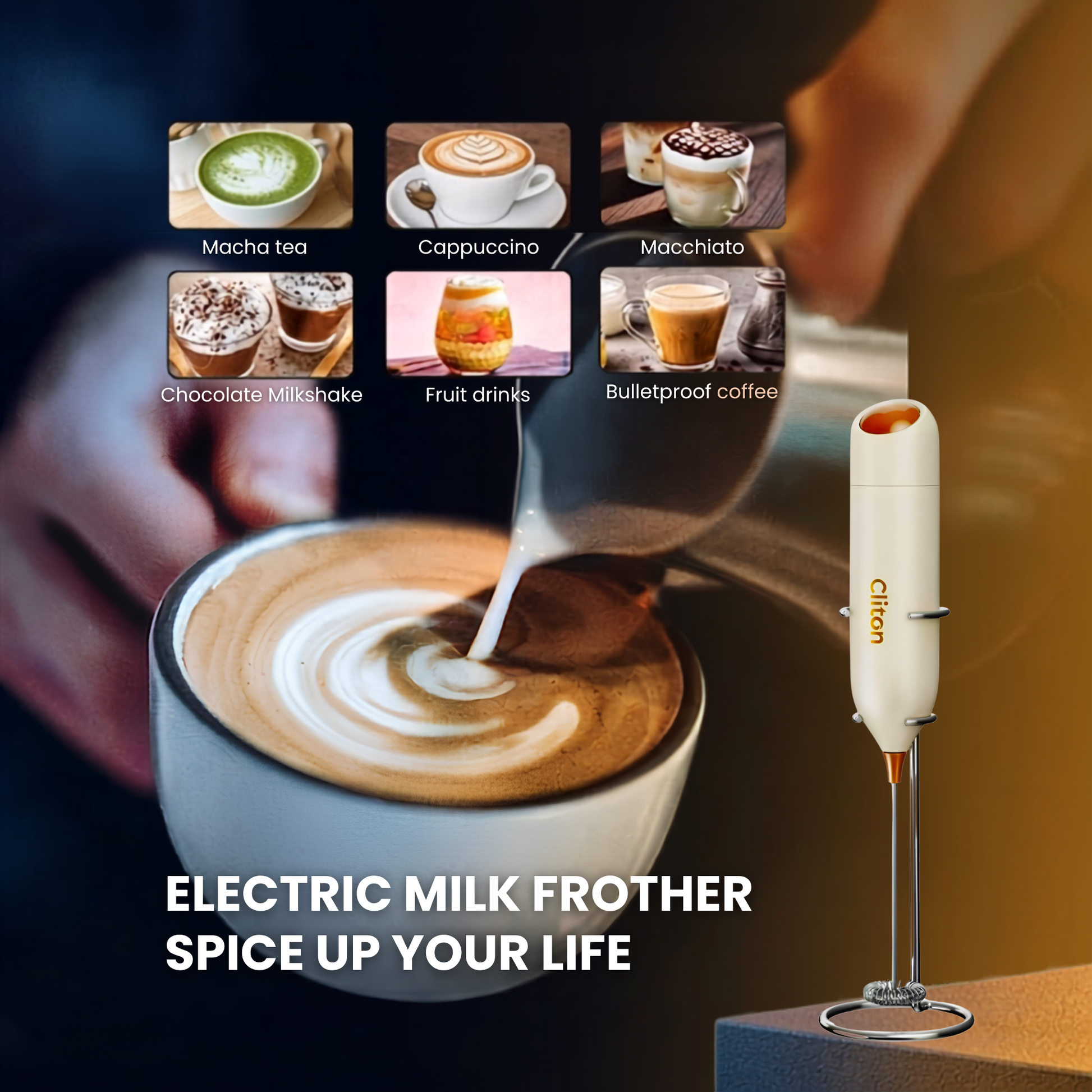 CLITON Handheld Electric Milk Frother