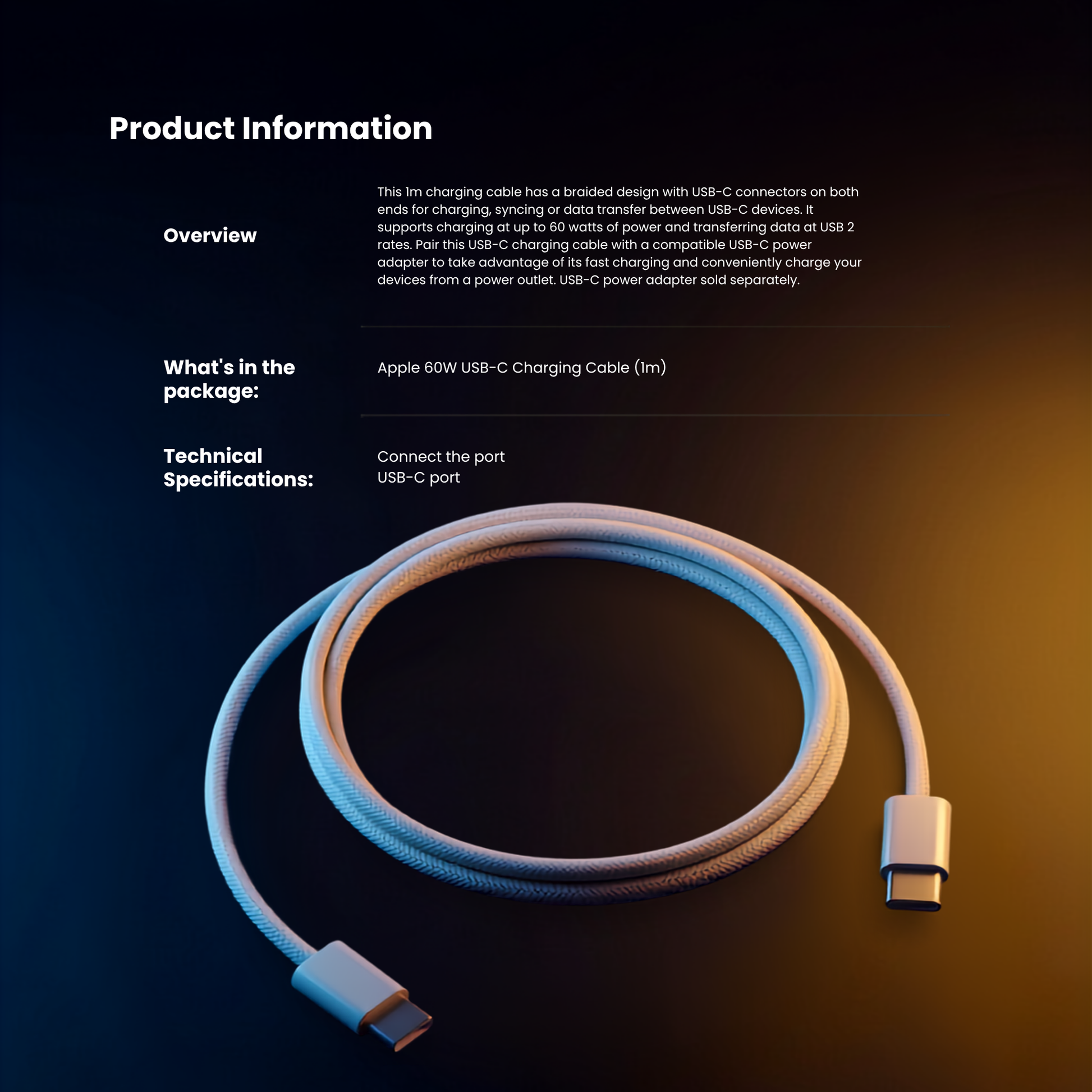 Braided USB-C Charging Cable 1m for iPhone and iPad