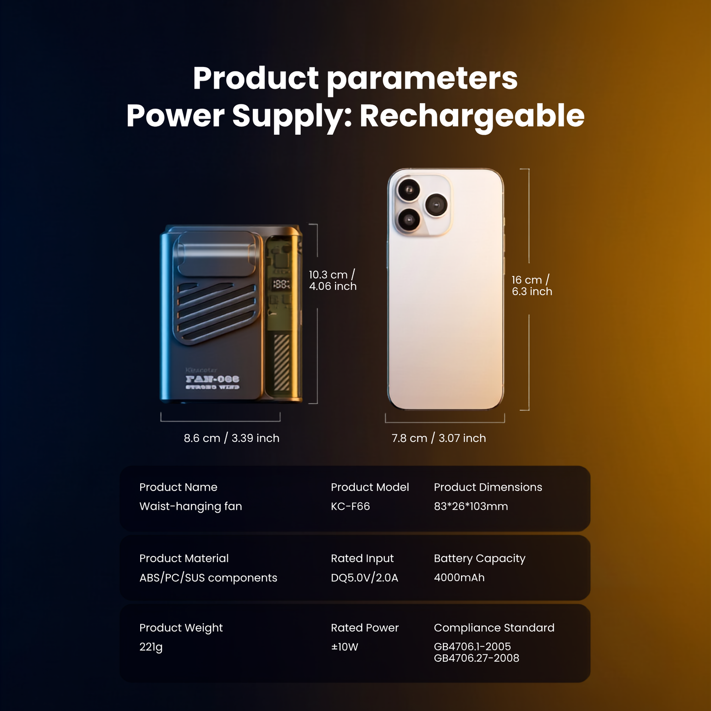 Kinscoter Portable Waist Hanging Fan 4000mAh