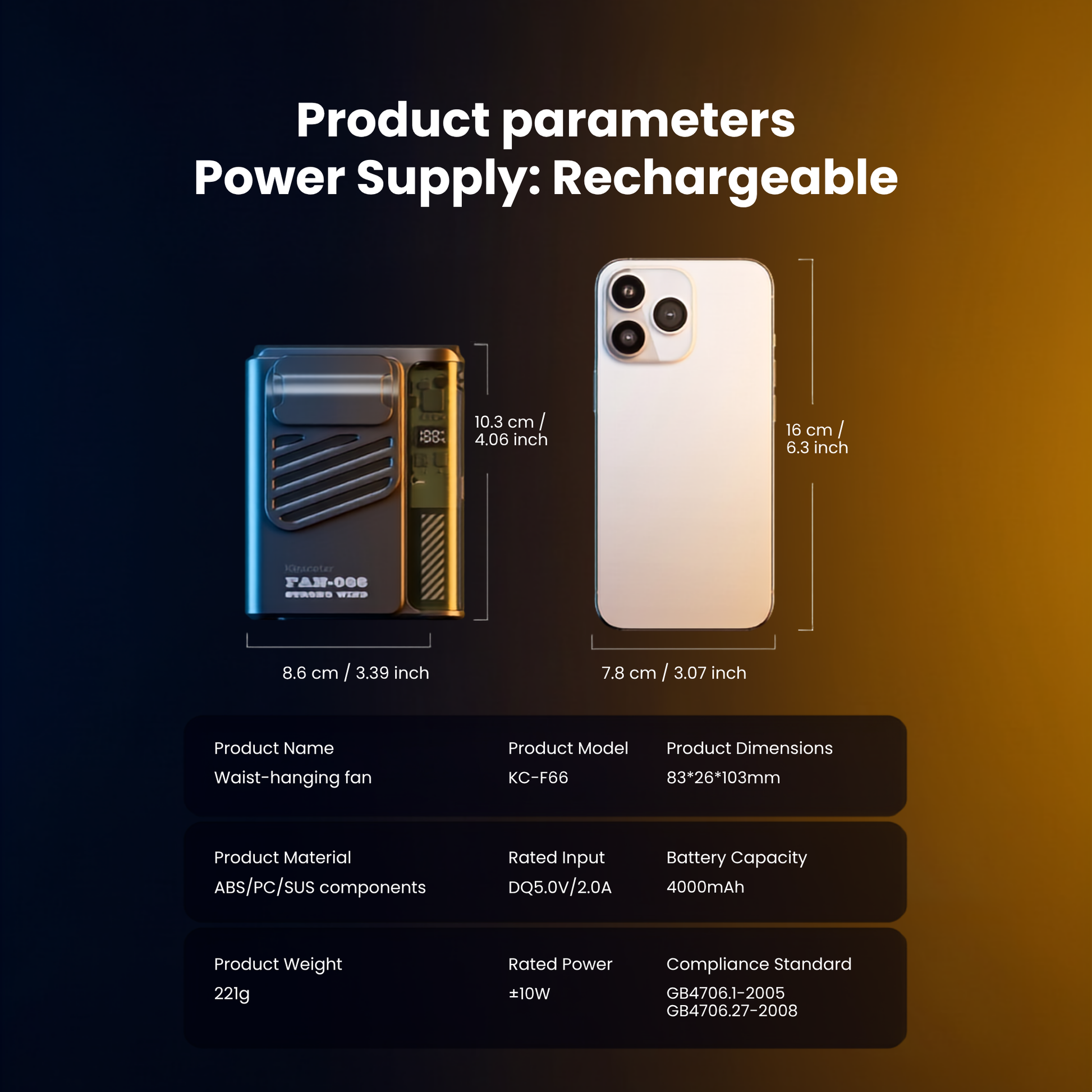 Kinscoter Portable Waist Hanging Fan 4000mAh